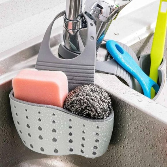 2pcs Adjustable Snap Sink Sponge Holder, Kitchen Hanging Drain Basket - Picture 1 of 4